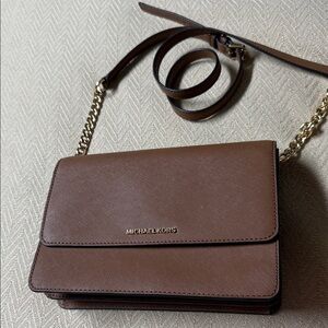 Michael Kors Brown Saffiano Crossbody with Gold Chain